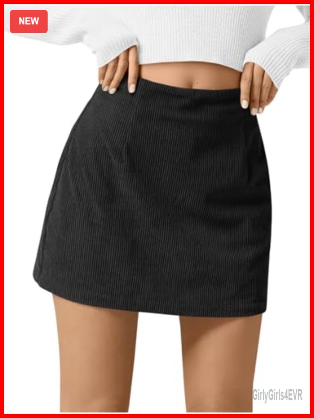 High Waisted Corduroy Mini Skirt A-Line Above Knee Back Zip